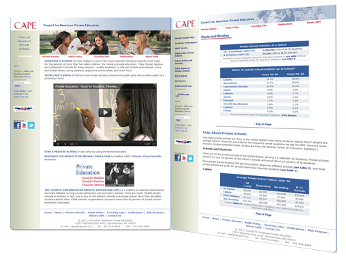 www.capenet.org site rebuilt to CSS & XHTML standards on Linux server CAPE | Council for American Private Education